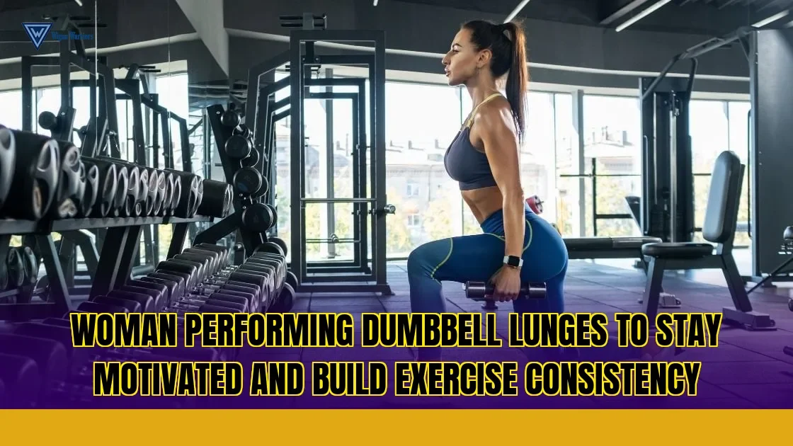 Woman performing dumbbell lunges to stay motivated and build exercise consistency